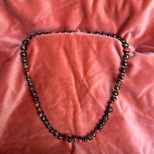 KAZURI CERAMIC BEAD NECKLACE - Red, brown and